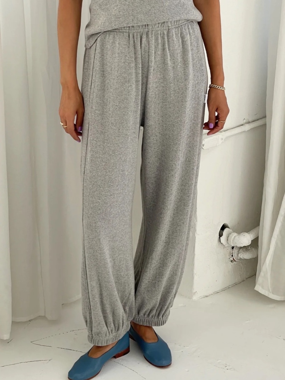 Le Bon Shoppe Pointelle Balloon Pants in Melange Gray | Size Large